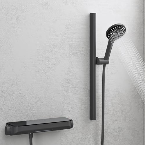 Mai & Mai Duschsystem mit Thermostat, Duscharmatur Komplettset Grau | Duschset aus Messing mit Sicherheitsverriegelung, 3 Strahlarten höhenverstellbar Duschbrause mit Unterauslauf Duschsystem9