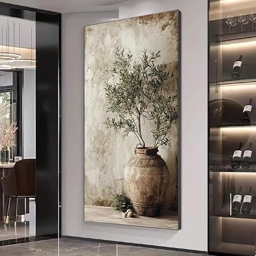 PVPQPR Große Olivenbäume auf dem Land,Vase,Leinwanddruck,einfache Pflanzen,Bauernhaus-Wandkunst-Poster für Wohnzimmerdekoration (60 x 130 cm (23,6 x 51 Zoll)/Rahmenlos)