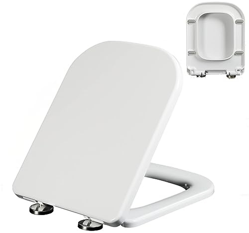 HCZKIUJY Quadratische, langsam schließende Toilettensitze, weiß, Befestigung Oben, dichter Toilettendeckel, quadratisch, PP-Material, hygienisch, leicht zu reinigen, für Badezimmer, Waschra,36 * 45cm
