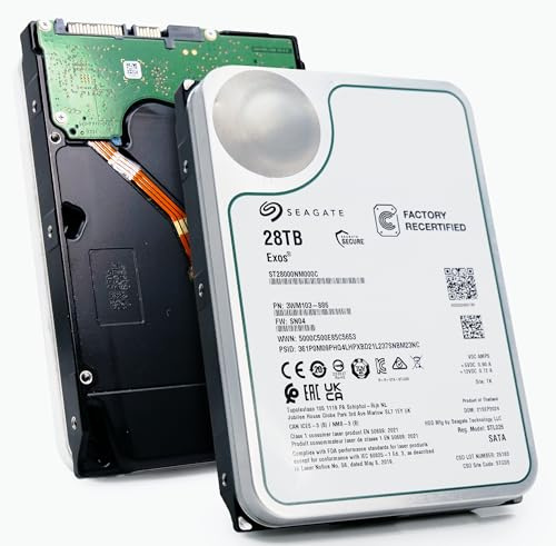 Seagate Exos 28TB Internal Hard Drive HDD - 3.5 in CMR SATA 6Gb/s, 7200 RPM, 512MB Cache, 2.5M MTBF - ST28000NM000C (Renewed)