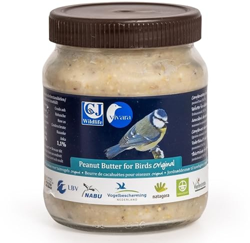 CJ Wildlife Erdnussbutter für Vögel – Fettfutter für Wildvögel ohne Salz – mit über 50% Fettanteil – Wildvogelfutter für Gartenvögel und Meisen