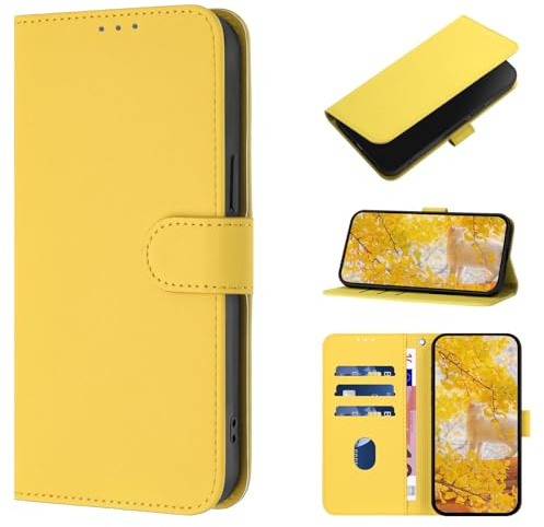 CASEONJAN Cover per Samsung Galaxy A15 4G/5G, Custodia a Portafoglio Cover a Libro in Pelle PU [Slot per Schede], Flip Caso Antiurto Case per Samsung A15 4G/5G (Giallo limone)