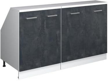 Vicco Küchenschrank für Dachschrägen R-Line, Schwarz Beton, 140 cm 2er Set Schrankkorpuss 60 cm Tiefe, geeignet für schräge Wände und Variable Küchenmontage