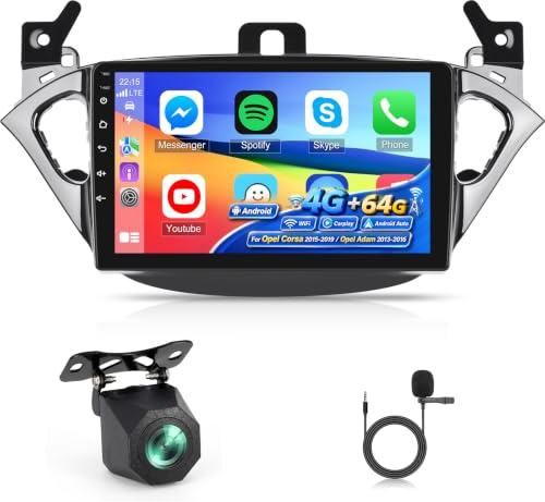 [4G+64G] Android Car Radio for Opel Corsa 2015-2019/Opel Adam 2013-2016 2009-2016 with Wireless Carplay & Android Auto, 9 inch TouchScreen Stereo with GPS, WiFi, 32EQ, Bluetooth 5.0, FM/RDS Radio