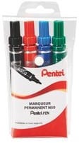 Pentel N50 Pochette de 4 Marqueurs Permanents Pointe Conique Assorties Noir/Bleu/Rouge/Vert