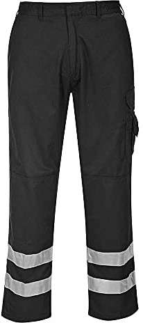 Portwest S917 Iona Safety Combat Trousers Half Elasticated Waist Reflective | Black, X Large, UPF 40+, EN 17353, Straight Fit, Easy Access Cargo Pockets, Jetted Back Pocket, 2 Side Pockets, Workwear