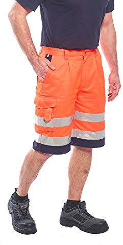 Portwest E043 Hi-Vis Contrast Shorts Texpel Stain Resistant Finish | Orange/Navy, X Large, EN ISO 20471 Class 1, UPF 50+, 35% Cotton, Reflective Tape, Twin-Stitched Seams, Double Rule Pocket