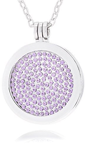 Morella Damen Halskette 70 cm Edelstahl und Anhänger mit Coin Glitzersteine Flieder 33 mm im Schmuckbeutel