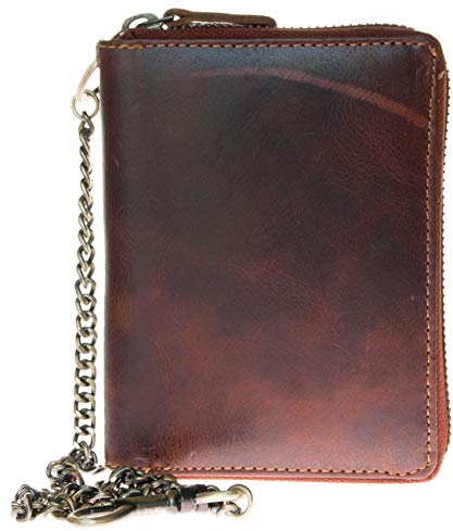 FLW Men's Genuine Leather Biker's Wallet with Metal Chain to Hang No Logos or Markings