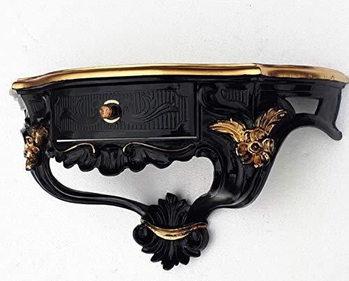 artissimo Wandkonsole mit Schublade Schwarz-Gold barock Stil Spiegelkonsole Wanddeko Antik Stil Hängekonsole cp84 Schwarz Gold