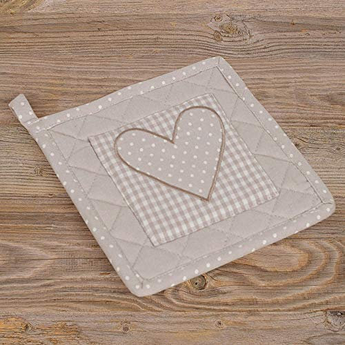matches21 Topflappen Untersetzer Landhaus Premium LINA Herz Applikation Karo Punkte Hitzeschutz Küche 20x20 cm 1 STK - beige