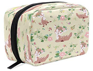 BKEOY Make-up-Tasche mit schönem Blumenmotiv und Reh