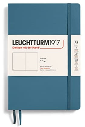 LEUCHTTURM1917 363398 Notizbuch Medium (A5), Softcover, 123 nummerierte Seiten, Stone Blue, blanko
