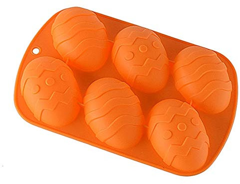 Haoshics Easter Egg Silicone Chocolate Mould Large 6-Cavity Egg Shaped Silicone Mold, Baking Mold for Making Hot Chocolate Bomb, Cake, Jelly, Mousse (Orange-1PCS)