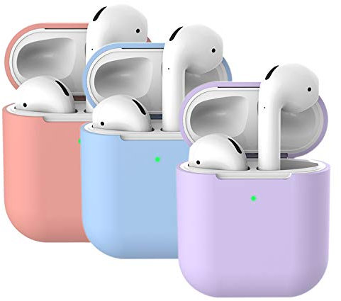 Mocarheri 3X Funda Silicona Compatible con AirPods 2, Fundas Protectora de Silicona para AirPods, [LED Frontal Visible][Funciona con Carga inalámbrica] (AirPods 2, Coral+ Púrpura +Cielo Azul)
