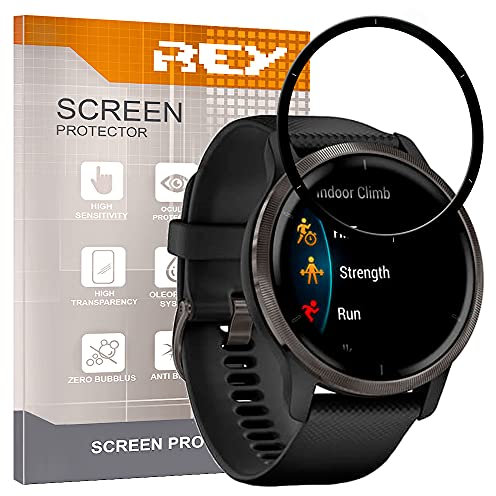 REY 2X Protector de Pantalla 3D para Garmin VENU 2 45mm, Negro, Protección Completa, 3D / 4D / 5D