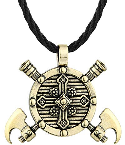 Axe Necklace for Men, Nordic Viking Axe Shield Pendant Necklace with 19.7” Chain, Vintage Warrior Battle Axe Necklace, Retro Double Axes Totem Amulet Necklace, Punk Jewelry (Gold)