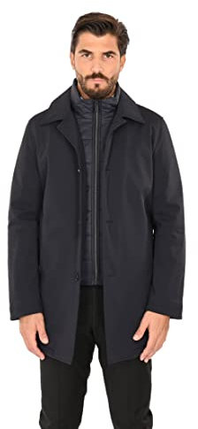 Ciabalù Trench Uomo Lungo Invernale in Tessuto Tecnico Impermeabile con Pettorina (50, Blu)