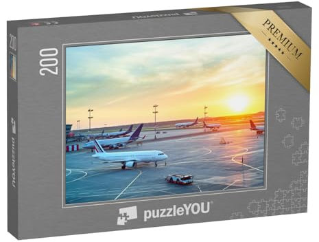 puzzleYOU: Puzzle 200 Teile „Flughafen in schönem Sonnenuntergang“ – aus der Puzzle-Kollektion Flughafen, Flugzeuge