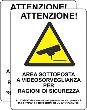 Haobase 2 Pezzi Segnalo Videosorveglianza Cartello Etichetta - Vinile Autoadesivo (20 cm x 15 cm)