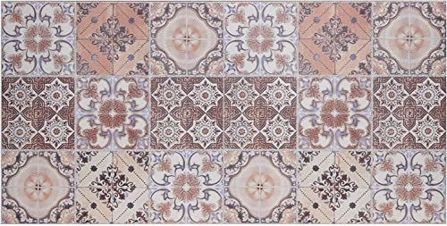 Baroni Home Tappeto Cucina Antiscivolo in Vinile, Passatoia Lavabile Resistente Maioliche Ruggine, 120x60 cm