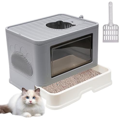 Inodoro para Gatos con Tapa, Inodoro Plegable con Cepillo de Pelo, cajón, Inodoro para Gatos, fácil de Limpiar y Gran Capacidad