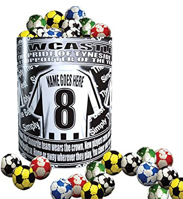 Newcastle Football Team Shirt Personalised Mug Gift with Chocolate Footballs