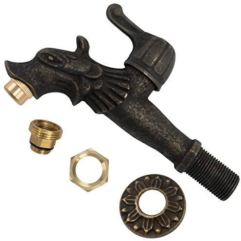 AERZETIX - C60228 - Cannelle murale robinet d'évier 1/2'' tête dragon à manette antique rétro décorative - fontaine ornement salle de bain vintage robinetterie jardin - en laiton vieilli noir