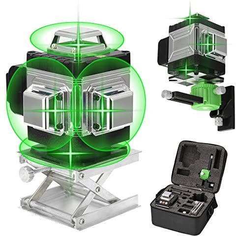 Nivel láser Autonivelante 3 ° Geevorks Multifuncional 4D 16 líneas Laser Nivel Verde Nivelador Láser 360 Grados para Diseño de Baldosas, 1 Batería Recargable