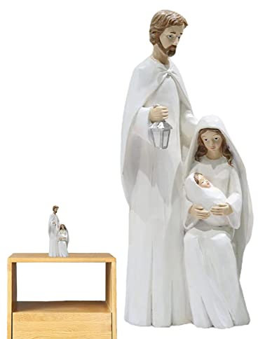 Generic Weihnachtliche Heilige Familie Holzfigur | Traditionelle Dekoration für Taufe & Feiertage | Weiß, 8.4 x 5.4 x 19.2 cm, 300 g
