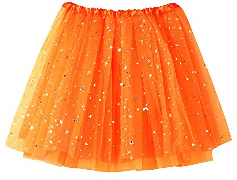 Tutu Tüllrock Damen Petticoat Unterrock Rock 50er Vintage Ballet Tanzrock Tanzkleid Ballkleid Kurz Retro Tutu Rock Tutu Stern Pailletten Tanz Ballettrock Prinzessin Rock (Orange, One Size)