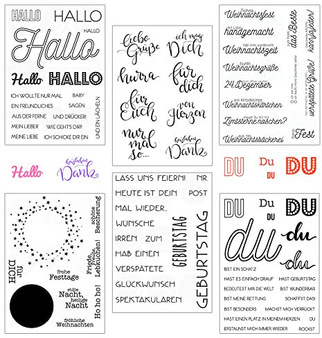 URFEDA Silikonstempel Sprüche Deutsch Stempel Silikon 6 Blätter Clear Stamps Deutsche Texte,Geburtstag Stempel,Tiere und Blumen Stempelset für DIY Scrapbooking Fotoalbum Grußkarten Bullet Journal