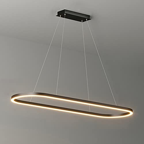 LED Büro Pendelleuchte Modern Ring Desig Esstisch Hängeleuchte dimmbar mit Fernbedienung Pendellampe Hoehenverstellbar Deckenlampe für Büro Esstisch Arbeitszimmer (Schwarz, L100cm/35W)