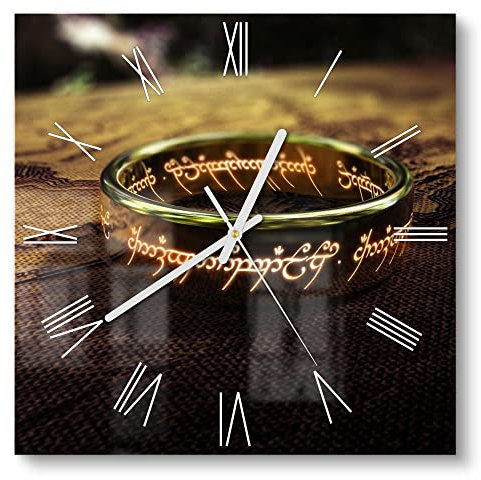 DEQORI Glasuhr | 30x30 cm | Motiv Der eine Ring (HDR) | ausgefallene leise Design Uhr aus Glas | Wanduhr für Wohnzimmer & Küche | Moderne Hingucker Uhr für die Wand