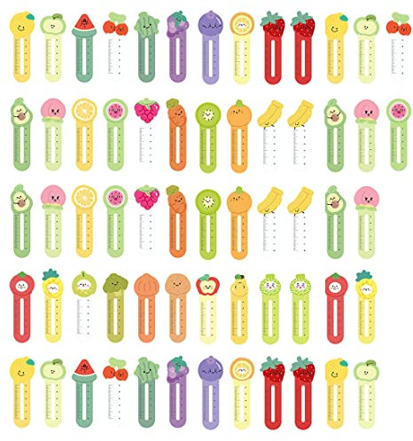 IUDWCG - 60 Pcs Bunte Lesezeichen Obst-Serie, bunte Cartoon niedlich lustig Papier Kinder Lineal Lesezeichen, Geburtstagsgeschenk Party Kinder Gefälligkeiten für Weihnachten