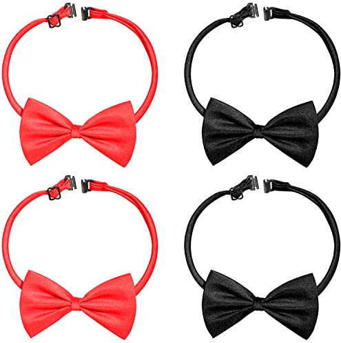 Eruinfang 4 Stück Fliege Verstellbar Fliege Herren Bow Tie Vorgebunden mit Hakenverschluss Flieges Set kinder Für Jungen und Mädchen Teenagern sogar Katzen und Hunde(Schwarze, Rot)