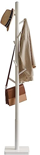 YMYNY Appendiabiti da Terra, Attaccapanni Autoportante con 8 Ganci, Base in Piastra Quadrata, Stand Appendiabiti per Ingresso, Corridoio, Entrata, 29 x 29 x 176CM Bianco HCR002W