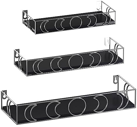 EYMPEU Wandregal 3er-Set schwebende Holzregale mit Mondphasen-Metalldekor, ideal für Küche, Bad, Büro und Wohnräume, praktische Aufbewahrung und stilvolle Dekoration, Silber