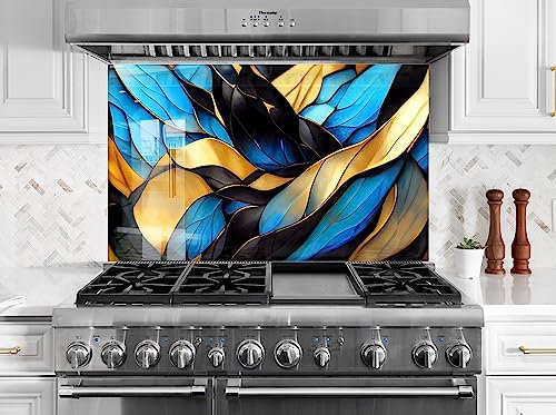 Myphotostation.com Spritzschutz aus gehärtetem Glas, gebeiztes Design, Herd, Wand, Spritzschutz für Küchenplatte, Blau, gebeizt, 80 x 76 cm (B x H)