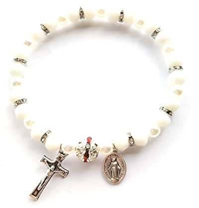 Stretch-Rosenkranz-Armband mit Jesus-Kruzifix, elastisches Perlenarmband, Ornament, Gebetsperlen-Armband, religiöse Geschenke, Einheitsgröße, Zink
