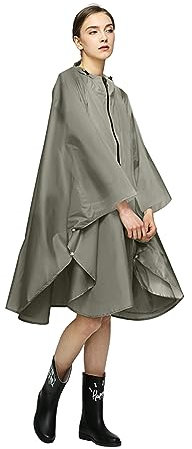 LAMA Wasserdichter Regenponcho, leichter wiederverwendbarer Regenponcho-Mantel, Wanderregenmantel, Jacke mit Kapuze und Tragetasche für Erwachsene, Damen, Herren, Outdoor-Aktivitäten, grau, Large/
