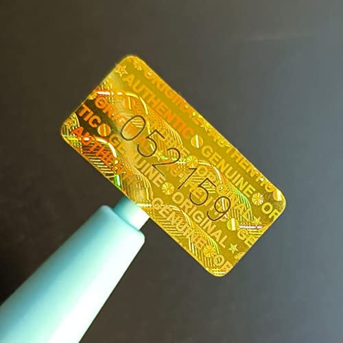 Garantiemarken, selbstklebend, manipulationssicher, selbstklebend, mit Hologramm-Etikett mit Seriennummer, 20 x 10 mm, Gold, 280 Stück