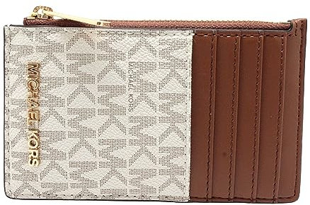 Michael Kors Jet Set Travel Top Zip Card Case Portafoglio portamonete Vaniglia, Marrone, Jet Set da viaggio