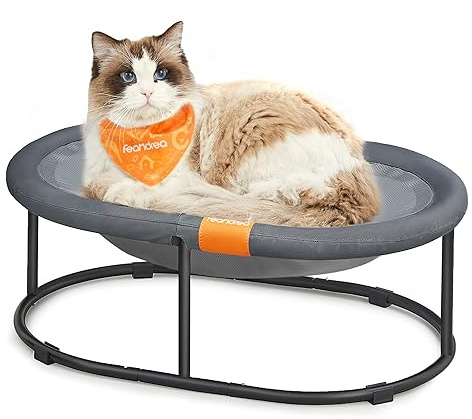 FEANDREA Katzenbett, Katzen-Sitzstange, atmungsaktiv, kleines Hundebett mit abnehmbarem, waschbarem Netz, für Haustiere bis zu 12,7 kg, freistehend, erhöhtes Haustierbett, oval, Grau UPCB002G01V1