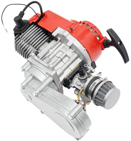 2Takt 49CC Motor Dirt Bike Cross Pocket Bike Moto Engine Luftgekühlt, 48km/h, Mini ATV Roller Quad mit Getriebe Pullstart Vergaser 3,5PS