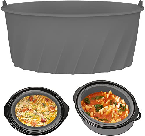Silicone Slow Cooker Liner for 7-8QT Pot Reusable Slow Cooker Liners Round with Handle Leakproof Slows Cookers Liner Insert Dishwasher Safe Heat Resistant Silicone Cooking Liner Divider for Kitchen