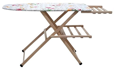 Table à repasser, table à repasser, réglable et pliable, 115 x 40 x 140 cm, bois hêtre, porte-chaudière, fabriqué en Italie (naturel)