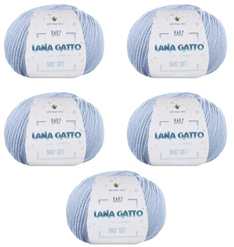 Wolle zum Stricken oder Häkeln 100% Merinowolle Extrafine von Lana Gatto. Baby Soft Linie Kinder, Neugeborene natürlich mit Aloe Vera (5, Himmelblau - 12260)