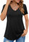 Beluring Camiseta de verano para mujer, manga corta, elegante, cuello de pico, camiseta larga, túnica básica, Negro , XXL