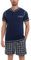 Litherday Pyjama Homme Ete Coton Ensembles de Pyjamas à Manche Court Vêtements de Nuit Courte à Carreaux Respirant Confortable Doux Deux Pièces Bleu Foncé + Jaune M
